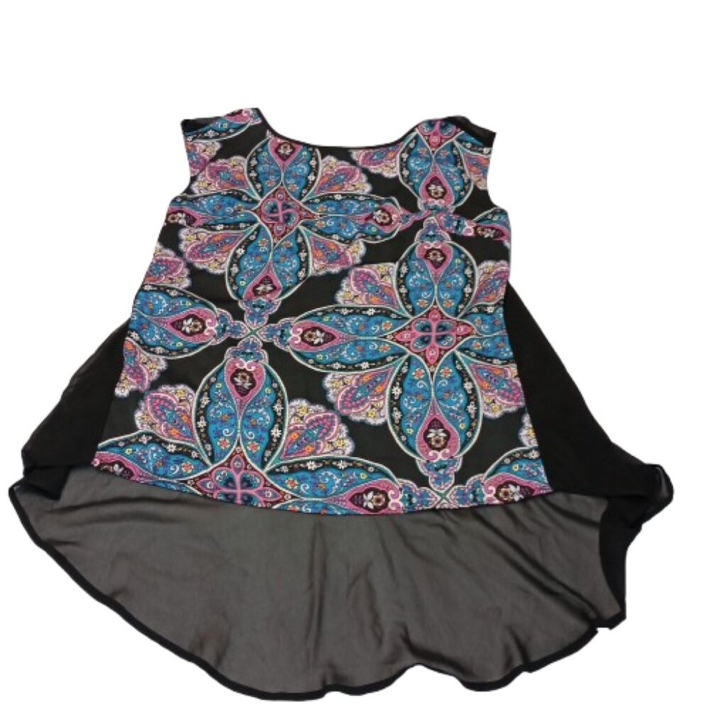 Rachel Zoe Paisley Mixed Media Blouse Size M Sheer Back High Low Top Boho Black - Picture 4 of 6